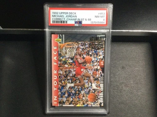 1992 Upper Deck #453 Michael Jordan ‘87 & ‘88 Slam Dunk Champ Card PSA 8 NM-Mint