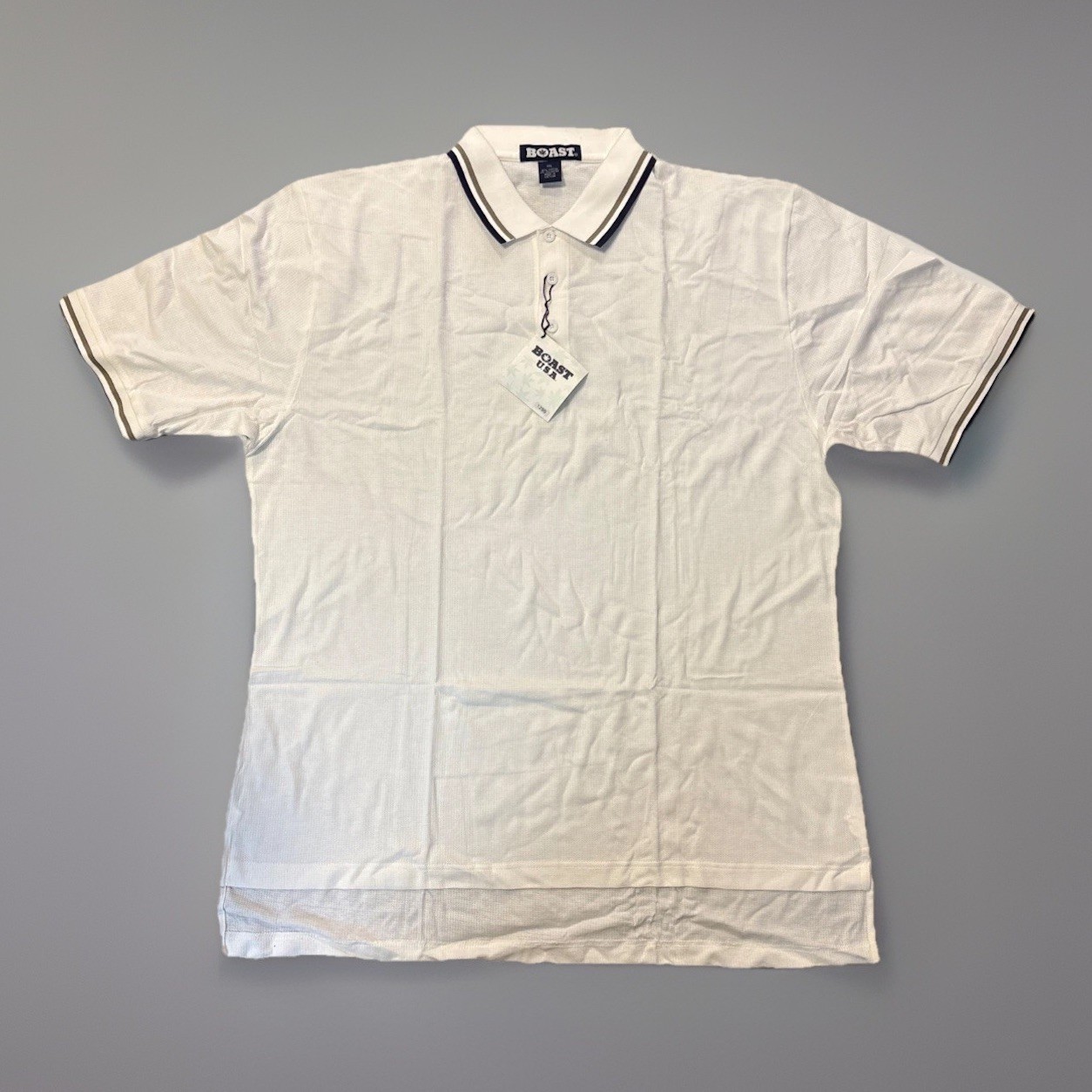 Boast USA Striped Collared Shirt Sleeve Polo White XX-Large Men’s NEW With Tags