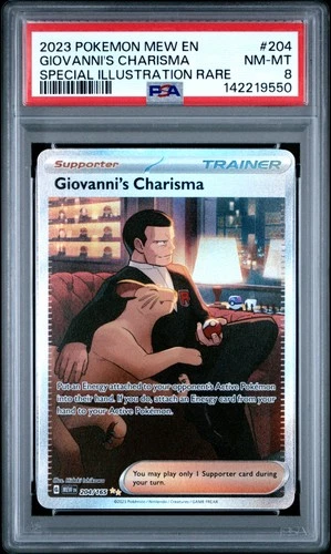 2023 POKEMON MEW EN-151 SPECIAL ILLUSTRATION RARE #204 GIOVANNI'S CHARISMA PSA 8