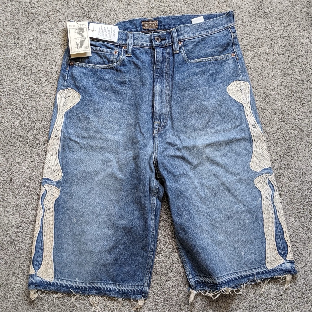 KAPITAL Bone ボーン デニムショートパンツ 36 Kapital 14oz Denim 5P Short Pants Shorts Bone Embroidery Sz 36 | eBay