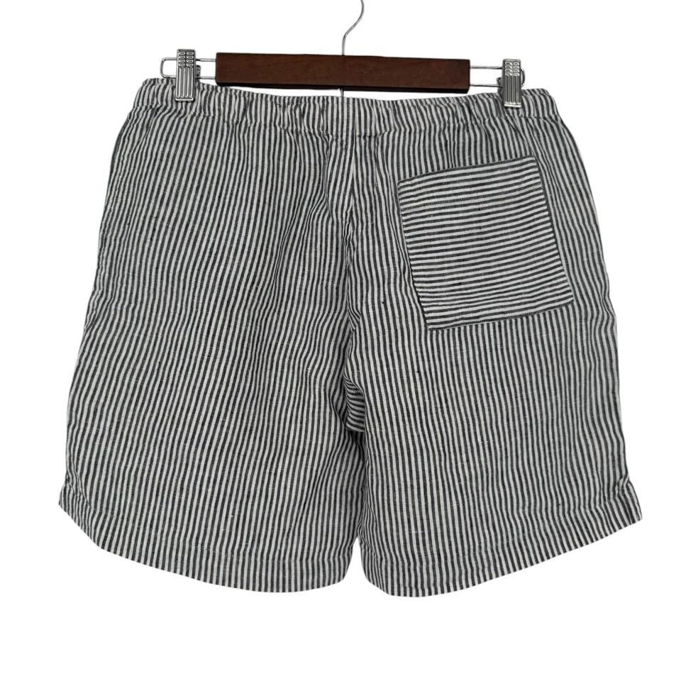 Pantalones Cortos Alex Crane Bo Para Hombre Talla S 100% Lino Azul Rayas Cordón Informales Usados en Excelente Condición Foto 4 de 4