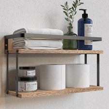 Floating Shelves Bathroom, Wall Mounted Shelf Over Toilet Dual-Level, with Metal