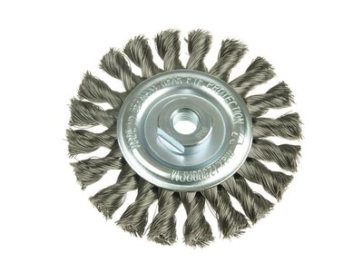 Lessmann - Knot Wheel Brush 115 x 14mm 22.2mm Bore, 0.50 Stainless Steel Wire