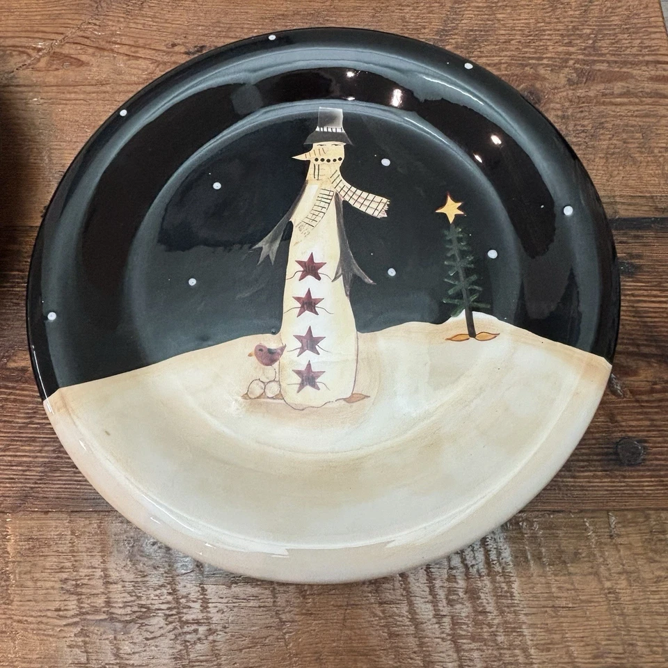 "Platos de cena certificados International Midnight Snowman 11"" Becca Barton Navidad" Foto 2 de 4