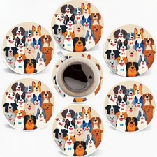 Dog Lovers Coasters Set of 6 Wooden Drinks Mats Durable Gift Ready Dog Breeds