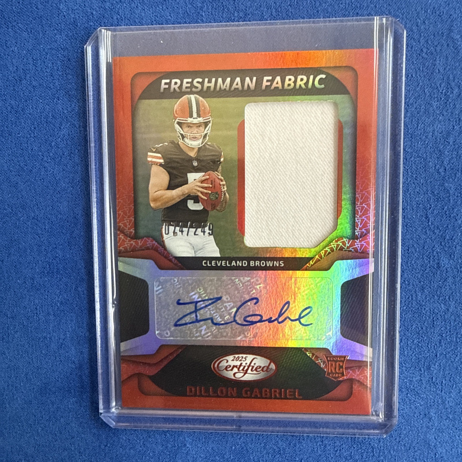 2025 Certified Dillon Gabriel Freshman Fabric Patch Orange RC Auto #/249 Browns
