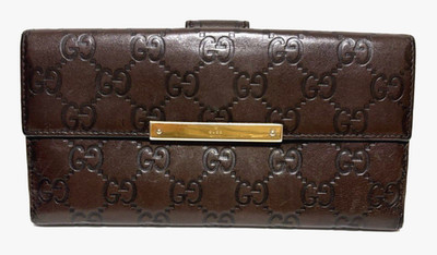 GUCCI Gucci ssima Leather Bi-fold Long Wallet Brown Unisex Gebraucht Guter...