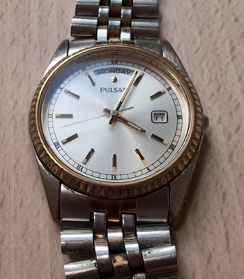 Vintage Pulsar By Seiko President Watch V744-X004 Day/Date Silver Dial