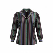 70s 80s Multicolor Striped Shirt Women's XL-1X Vintage Power Dressing Playful