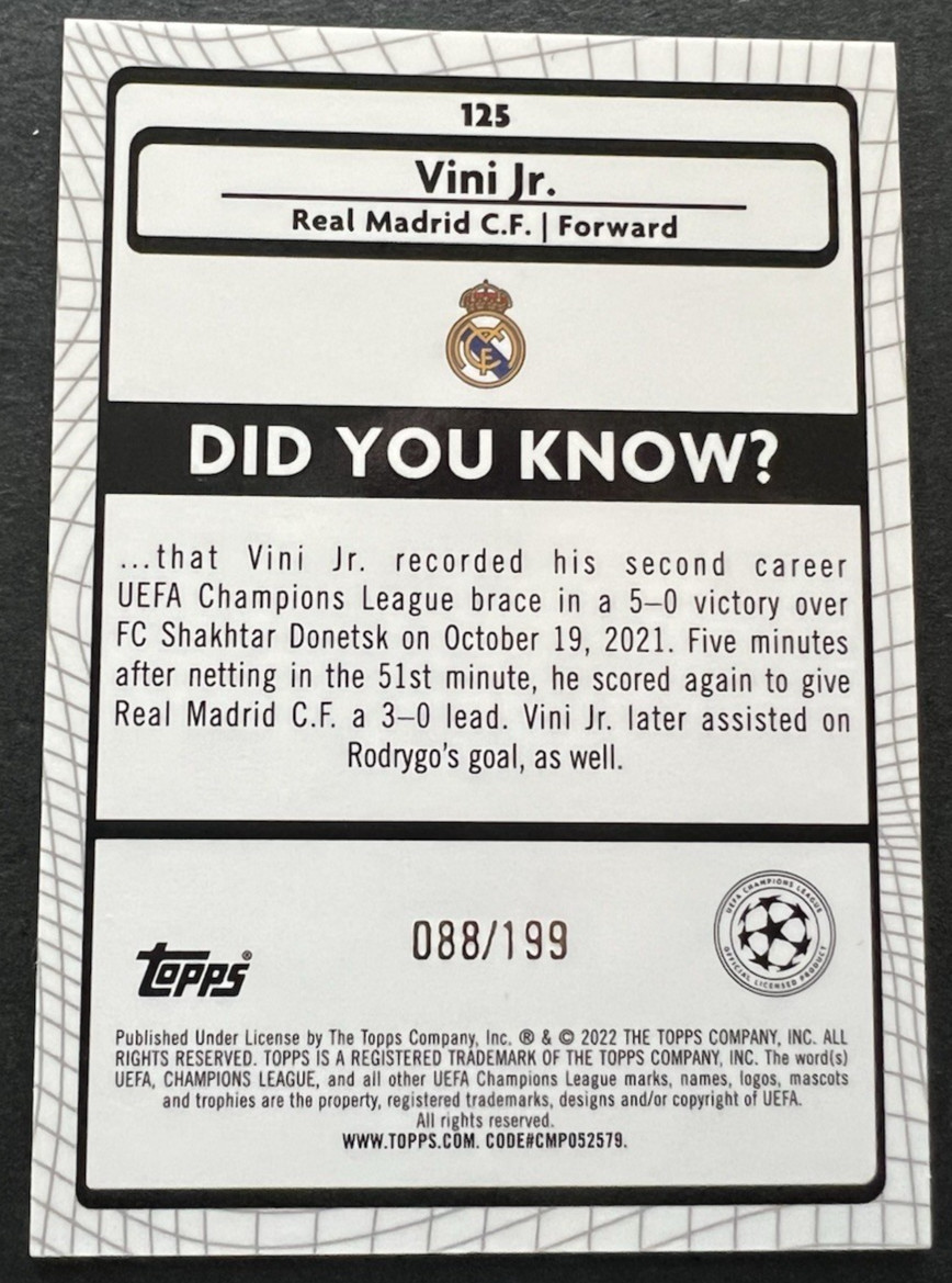 Vini Jr Vinicius 2021-22 Topps Merlin UEFA Club Competitions Aqua #125 #88/199 view 2