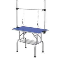 Image of PawHut Metal Adjustable Dog Grooming Table Rubber Top 2 Safety Slings Mesh