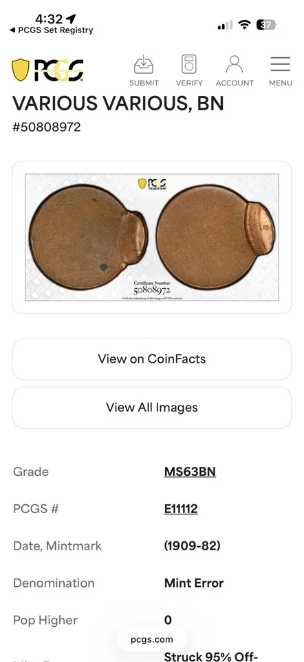 PCGS Error One Cent - Image 2 of 3