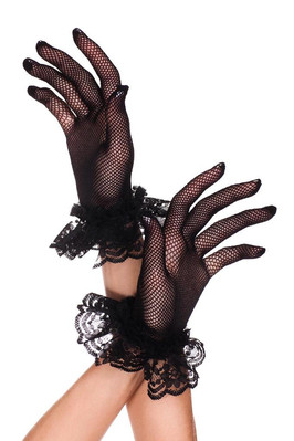 sexy MUSIC LEGS short WRIST length FISHNET lace RUFFLE trim GLOVES costume 80'S