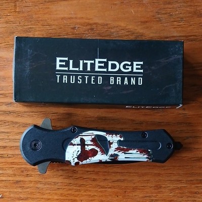 Elite Edge Punisher Skull Assisted Pocketknife Spear Point Plain Liner Lock Clip