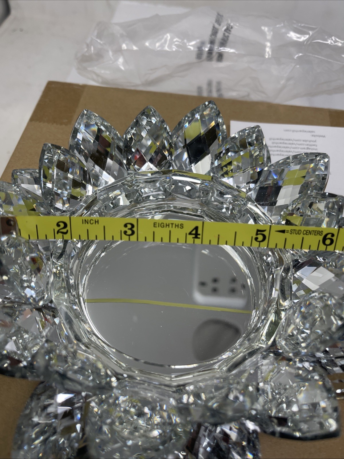 Valerie Hill Mirrored Faceted Glass Lotus SILVER Candle Holder, New