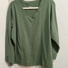Denim & Co. 2X Canyon Retreat Perfect Jersey V Neck Long Sleeve Top Dark Green