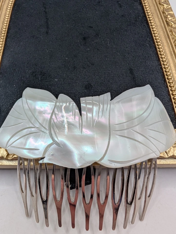 Peine de pelo vintage de metal abulón con diseño de pájaro 3" boho Foto 2 de 4