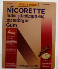 Nicorette Nicotine Gum 4MG Cinnamon Surge 160 Pcs Free Shipping Exp 2/27 