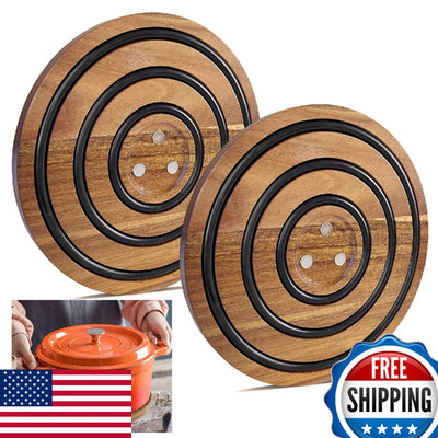LAIAMER 2PCS Magnetic Acacia Wood Trivets for Hot Pots & Pans - Heat Resistant