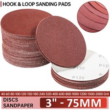 75mm - 3 inch 3" Sanding Pads, Discs Sandpaper 40 - 2000 Grit - Hook and Loop