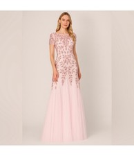 Adrianna Papell Blush Pink Beaded MOB Gown NWT Embellished Formal Size  8 GALA 