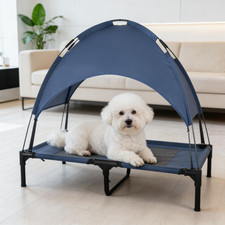 Portable Raised Dog Cot Bed w/ Canopy - Medium Dogs Up to 70lbs