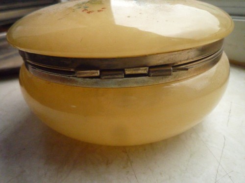 Vintage Onyx-Marmor Schmuckschatulle Deckeldose mit Blumendekor 50er Jahre - Bild 4 von 5