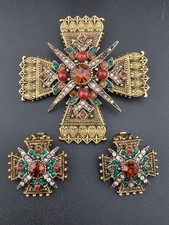 REPAIR  Vintage Arthur Pepper ART Maltese Cross Brooch Earring Set