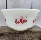 1950s Vintage Hazel Atlas Red Rooster Milk Glass Small 5" Cereal Bowl