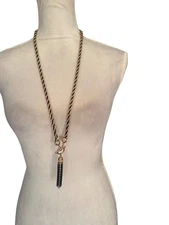 Gold Toned Tassel Pendant Long Necklace Rhinestone Accent Boho Chic Fall Fashion