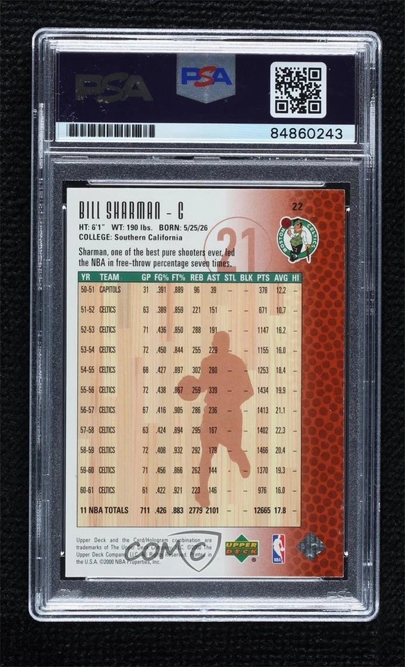 PSA/DNA 1999-00 Upper Deck NBA Legends Bill Sharman Certified Authentic Auto HOF - Image 2 of 2