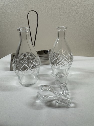 Vintage Glass Oil And Vinegar Cruet Set/Stainless Steel Stand- MADE IN CROATIA - Picture 9 of 24