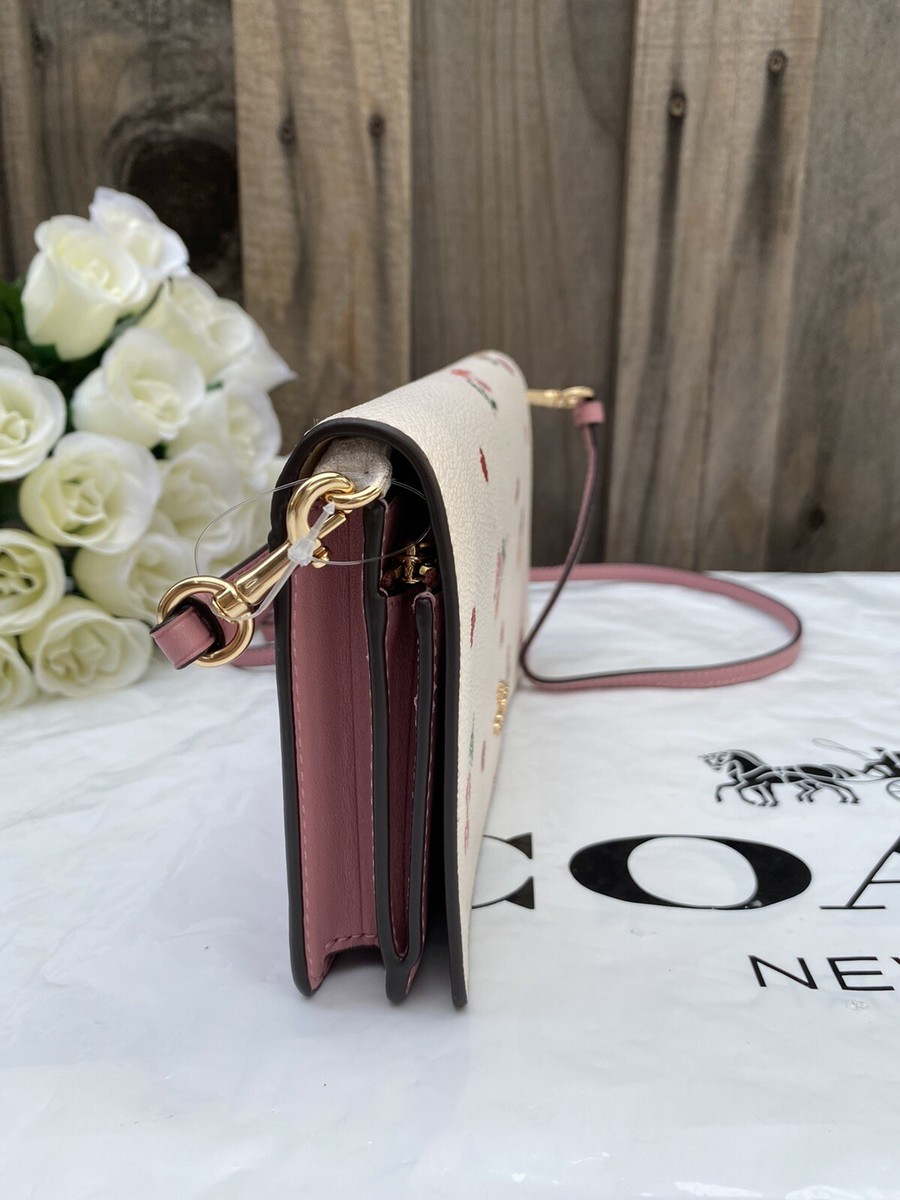 COACH☆ANNA FOLDOVER CLUTCH CROSSBODY WITH HEART PETAL PRINT Coach Anna Foldover Clutch Crossbody In Signature Canvas