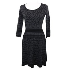 Calvin Klein Sweater Dress Dark Gray Black Geometric A-Line 3/4 Sleeves Size S