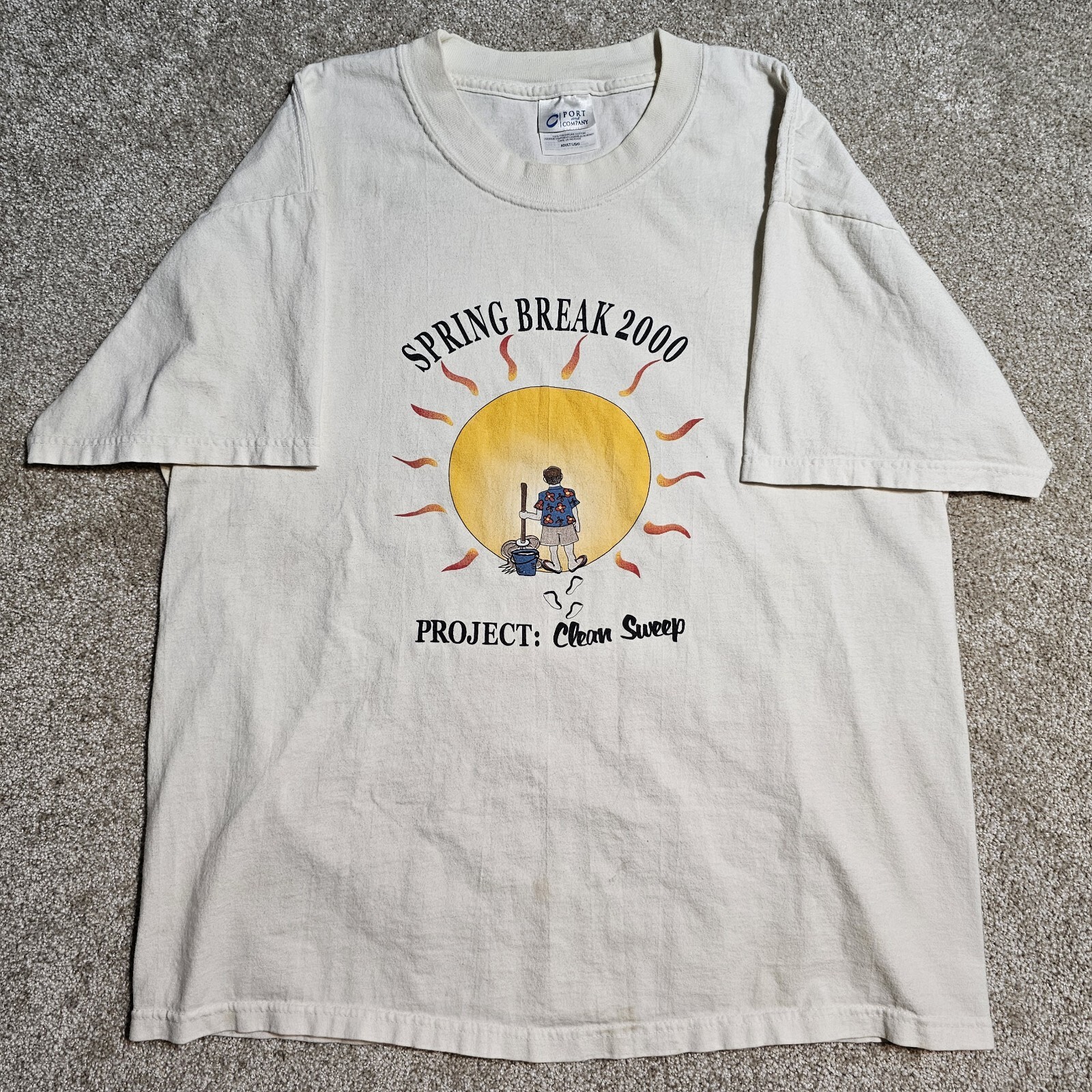 Camiseta vintage Y2k vacaciones de primavera 2000 para hombre XL manchada sol playa grunge irónico 00