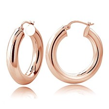 Rose Gold Tone over Sterling Silver 5mm High Polished Round Hoop Earrings, 30mm