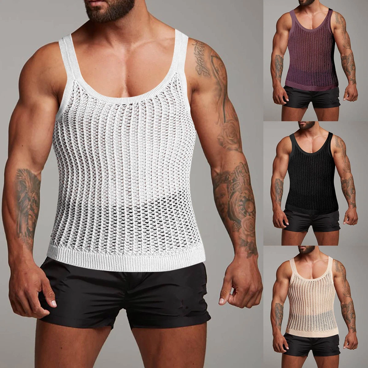 Men's Thin Type Vest Net Vest Men's Vest Loose White Thin Style T Shirts  for Man | eBay