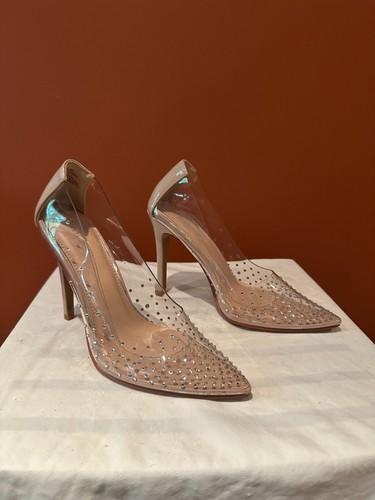 Torta Caliente Clear Pump High Heel Shoes SIZE 6.5 M Pointed Toe Rhinestones - Picture 3 of 8