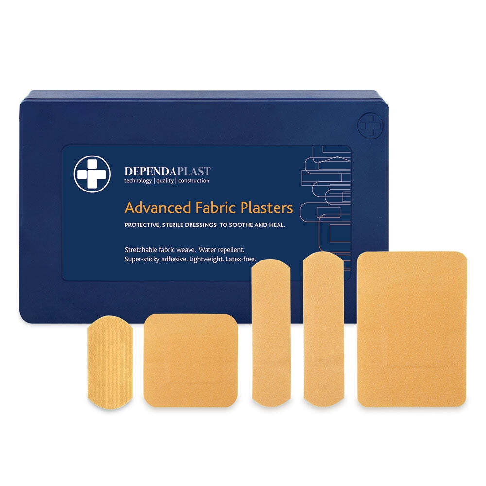 Reliance Medical Sterile Dependaplast Advanced Fabric Plasters - Latex-Free, Washproof, Low-Allergy, Assorted Sizes in Blue Box (Pack of 120) - Image 2