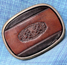 Western Belt Buckle Leather Inlay Cowboy Cowgirl Biker Vintage 80s .XTT796