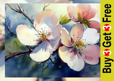 Sanfte Blüte Zweig Malerei 5''x7'' Druck auf mattem Papier hübsche Blumen Wandkunst