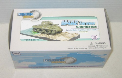 Dragon Armor 1/72 60374 WWII USMC M4A2 Sherman Tank Tarawa with Diorama base