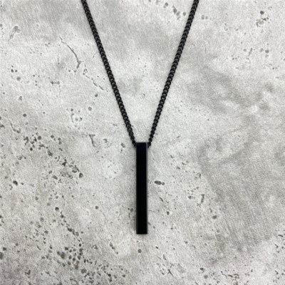 Best Hot Classic Rectangle Pendant Necklace Men Stainless Steel Black Color Cuba