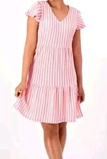 Isaac Mizrahi Live Size XL Tiered V-neck Dress With Cap Flutter Sleeves Pullover