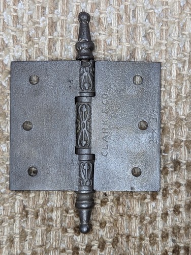 3 1/2" x 3" Antique Decorative Cast Iron Steeple Tip The Clark MFG CO Hinge - Picture 2 of 8