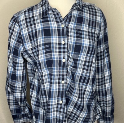 Lauren Jeans Co Blue White Plaid Shirt Size M Flannel Buttons Classic Preppy