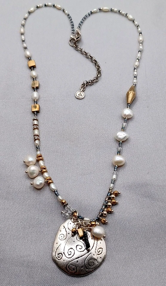 Collar Colgante con Cuentas Silpada Plata de Ley, Perla, Latón "Down To Earth"