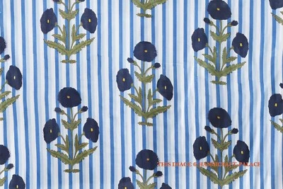 Indio 2.7m Mano Bloque Azul Estampado Floral 100% Algodón Confección Craft Tela - Imagen 1 de 4