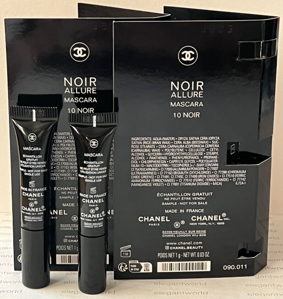 2X Chanel Noir Allure Mascara 10 Noir Black 1g/0.03oz Each NEW 100 2X Chanel Noir Allure Mascara 10 Noir Black 1g/0.03oz Each NEW 100