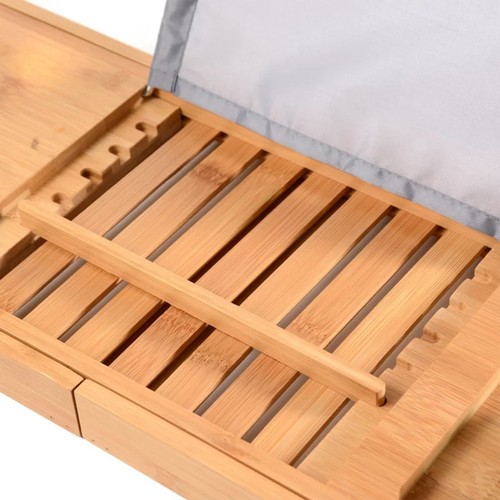 BATH CADDY TRAY EXTENDABLE WOODER RACK I-PAD & Book Holder Bath Rack BAMBOO - Picture 3 of 9